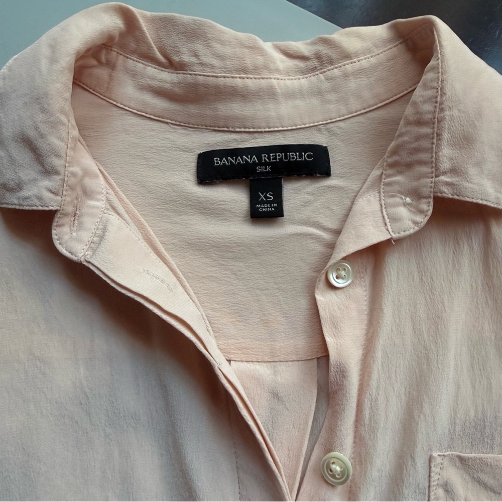 Banana Republic Silk Pocket Blouse Cap Sleeve Pink Pearl XS - Picture 4 of 7